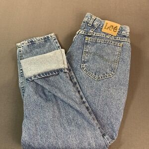 VTG Lee Jeans Womens 18 Blue High Rise Tapered Mom Denim Cotton 90s 28" Inseam